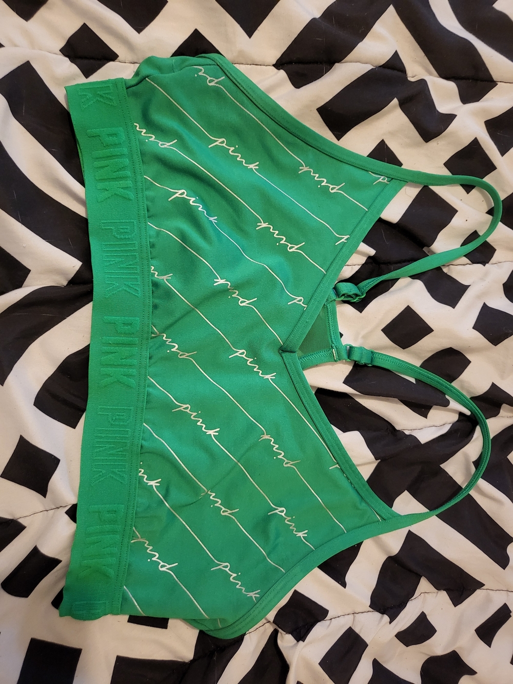 PINK Green Logo Bralette Active Sports Bra Size Large